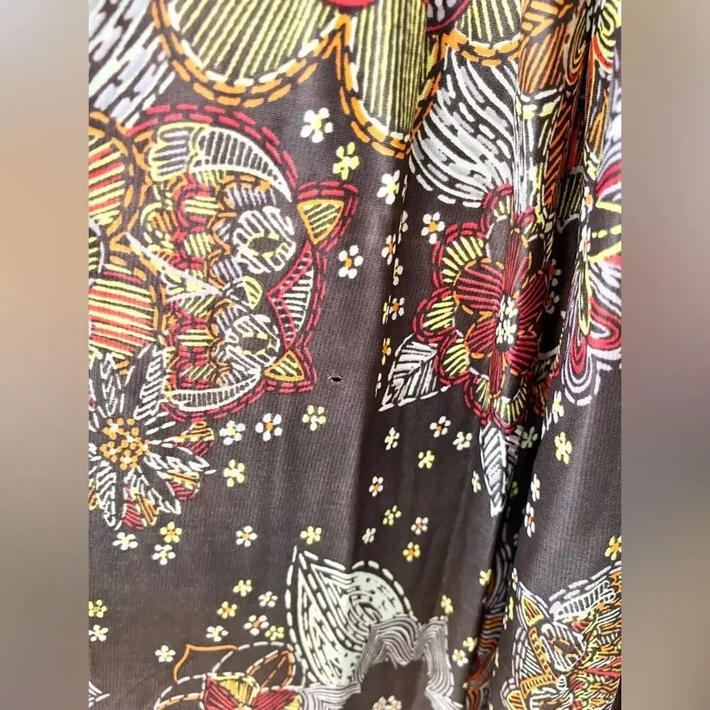 Vintage wide leg paisley jumpsuit 60s 70s brown Peter Pan collar S fall RARE - Picture 11 of 12